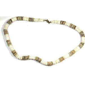 Vintage Puka Shell Necklace Choker Flat Disc Beads Beach Surfer Boho Jewelry